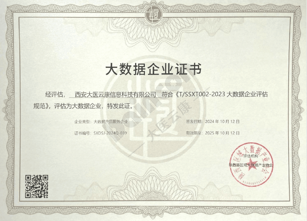 大数据企业证书